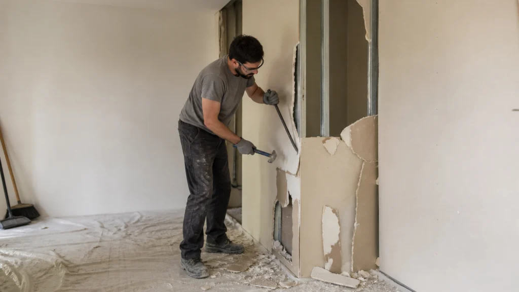 Illustration éditoriale pour l’article « Comment démolir cloison : les étapes pour vos travaux »