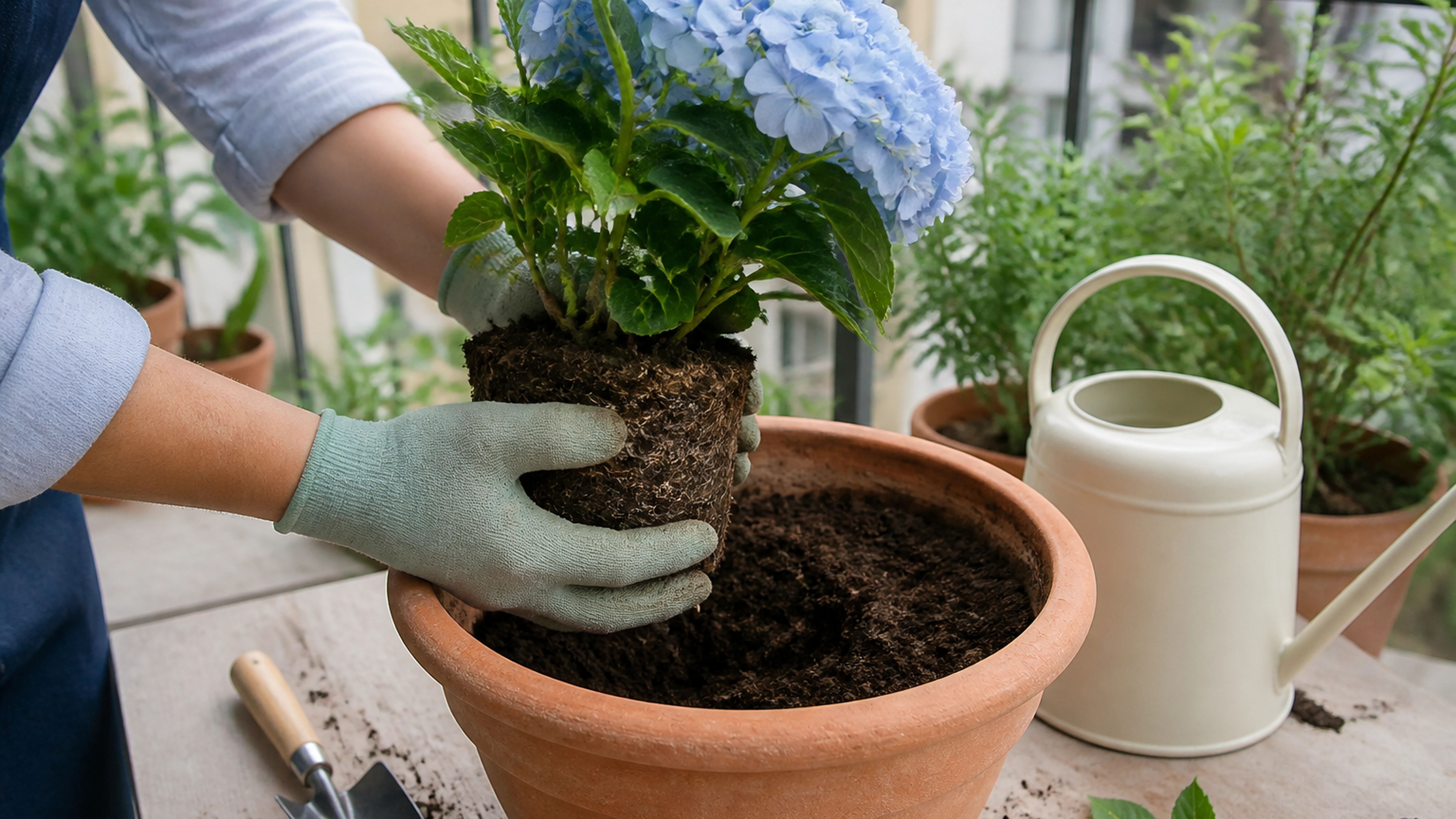 Illustration éditoriale pour l’article « Comment bien planter votre hortensia en pot et l'entretenir »