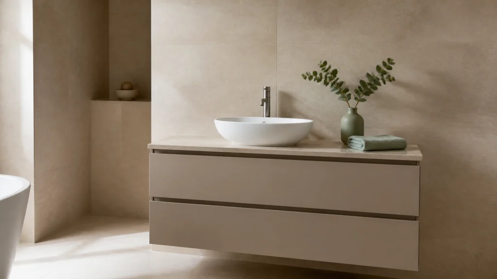 Illustration éditoriale pour l’article « Quelle couleur associer au beige dans votre salle de bain »