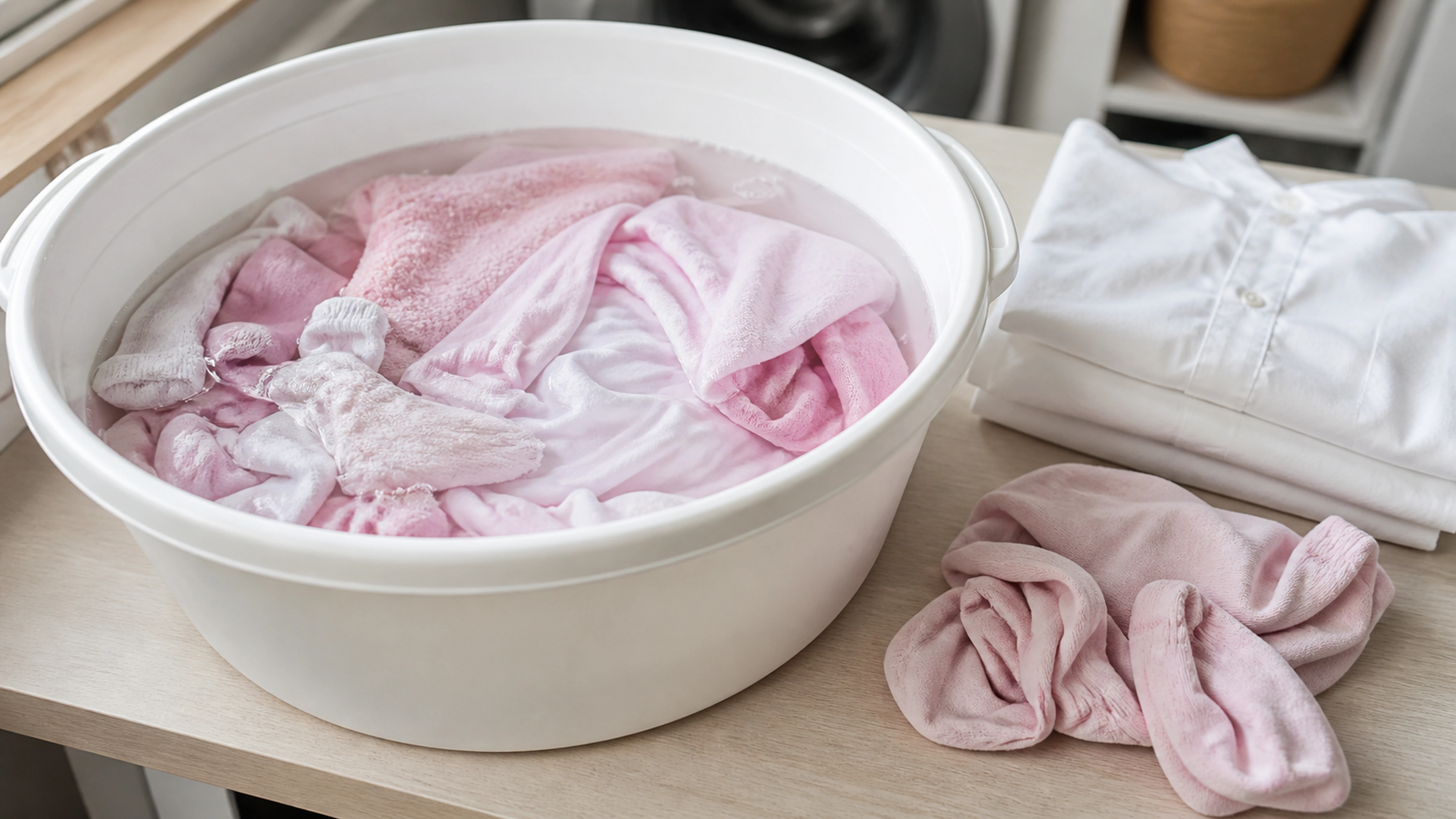 Illustration éditoriale pour l’article « Comment récupérer votre linge blanc rose après un accident »