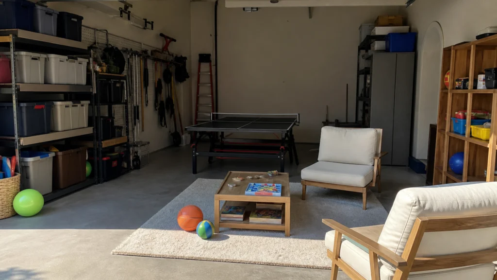 Illustration éditoriale pour l’article « Comment aménager votre garage en salle de jeux avec succès »