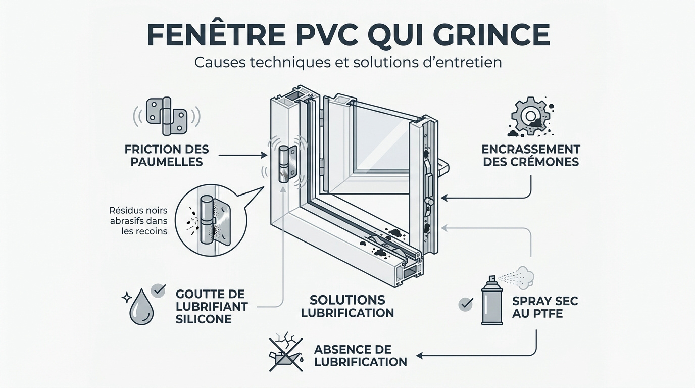 Mécanisme de charnière de fenêtre PVC nécessitant un entretien