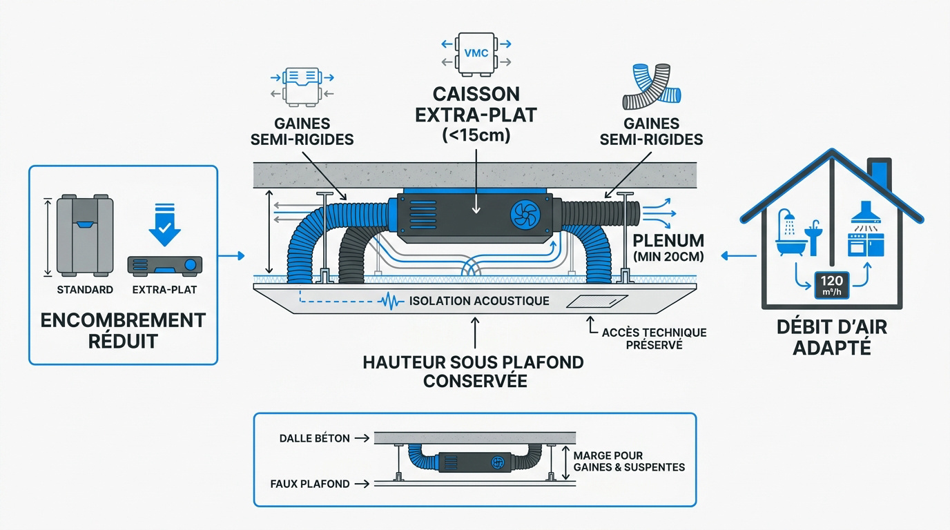 Installation d'un caisson de VMC extra-plat dans un faux plafond